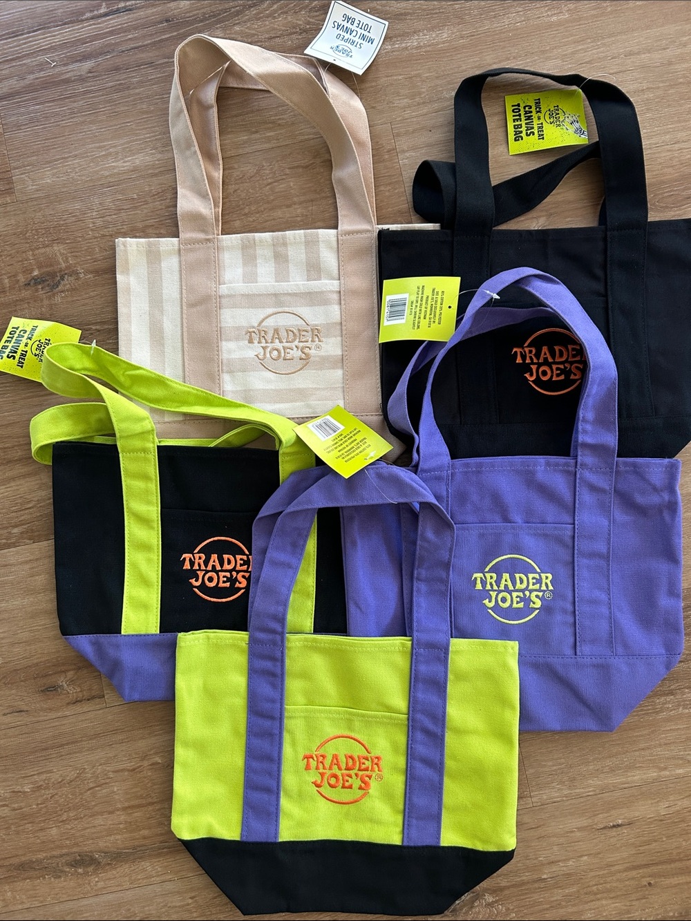 Trader Joe's Lime and Purple Canvas Tote Bag - Reusable Market Tote